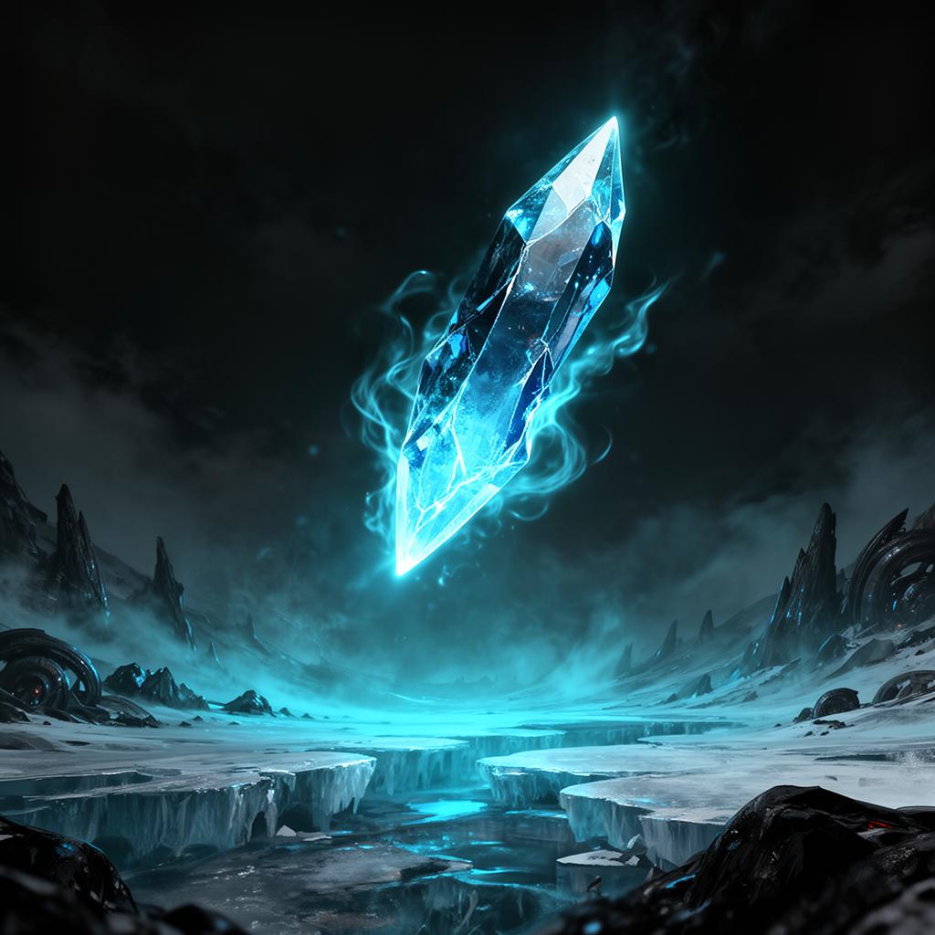 A glowing veil crystal hovering above the ice